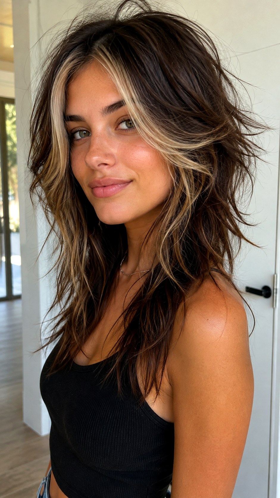 Brunette Wolf Cut Money Piece - 23 short wolf cut hairstyle ideas