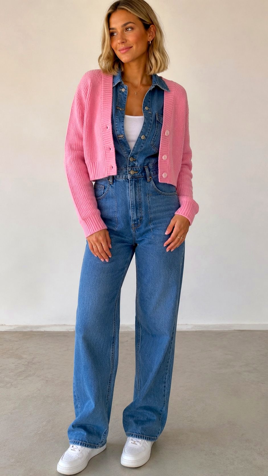 Bubblegum Pink and Denim Casual Jumpsuit - 23 pink color combination outfit ideas