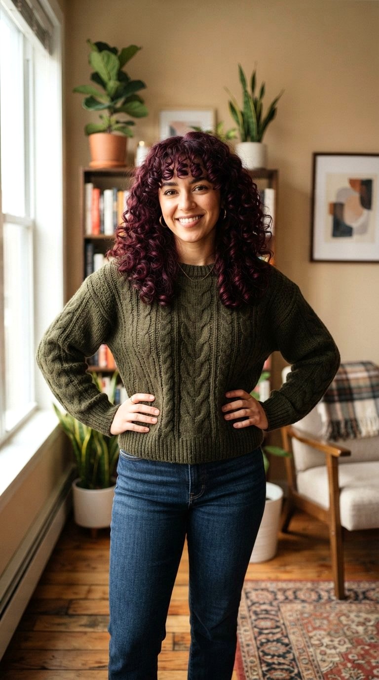 Burgundy Curly Ringlet Bangs - 21 curtain bangs redhead ideas
