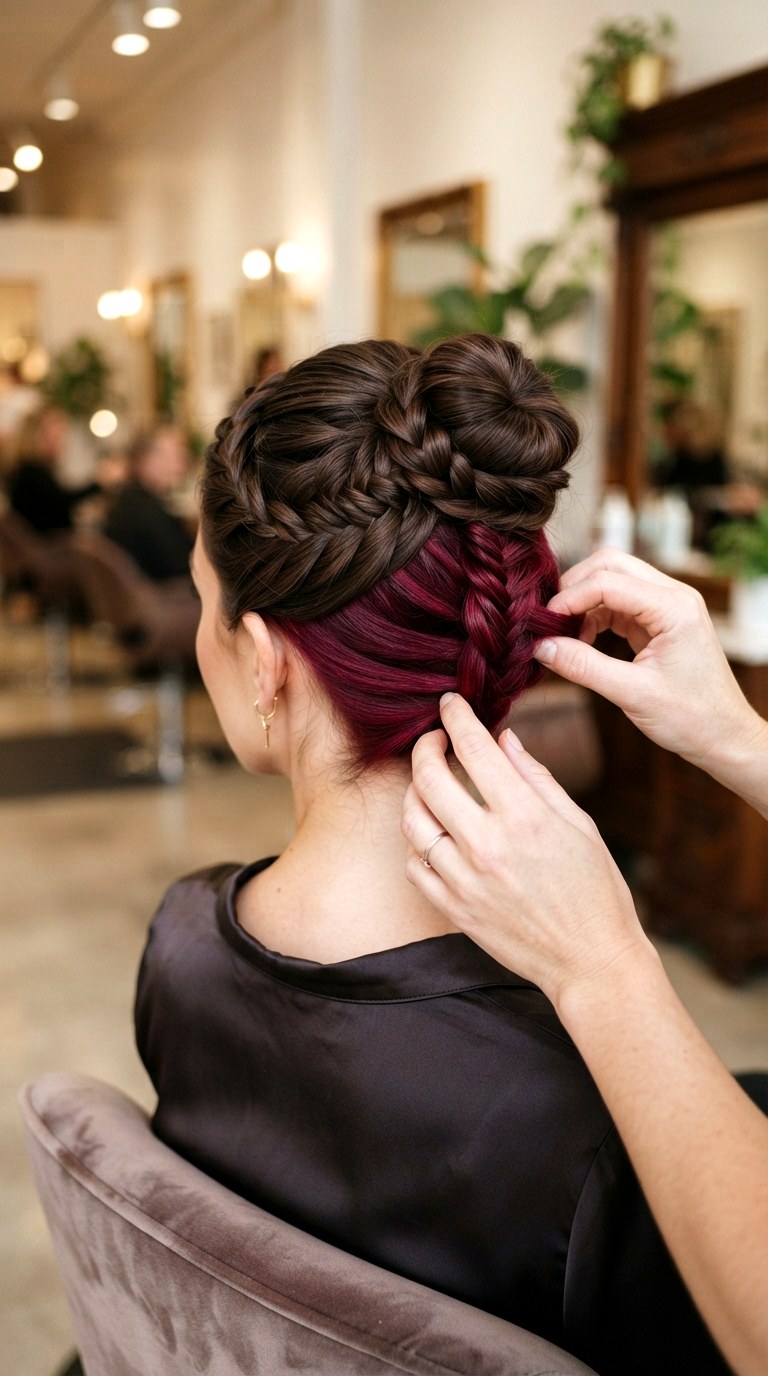Burgundy Peekaboo Highlights on Updo - 22 hair dye ideas highlights