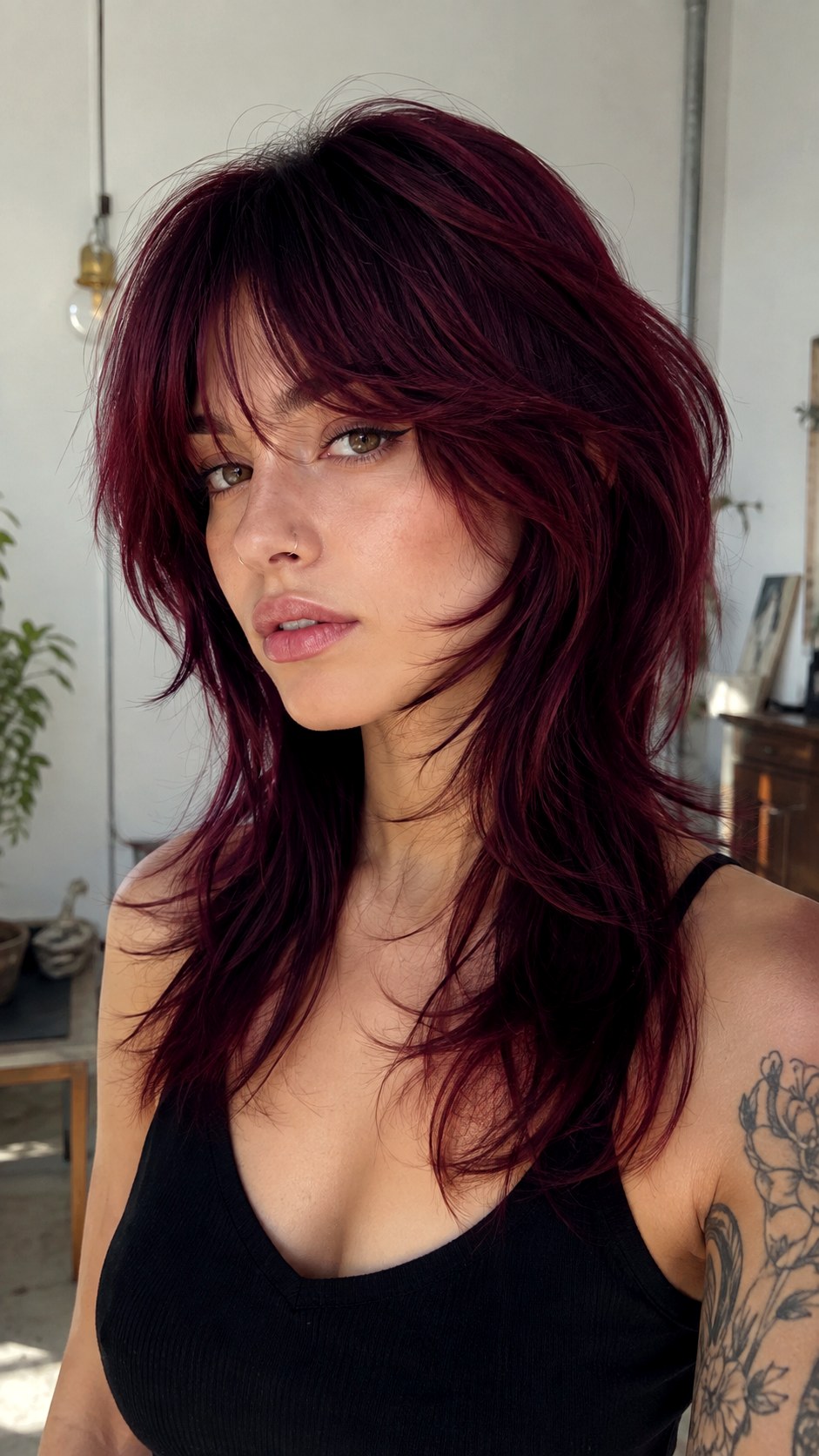 Burgundy Wolf Cut Deep Layers - 23 short wolf cut hairstyle ideas