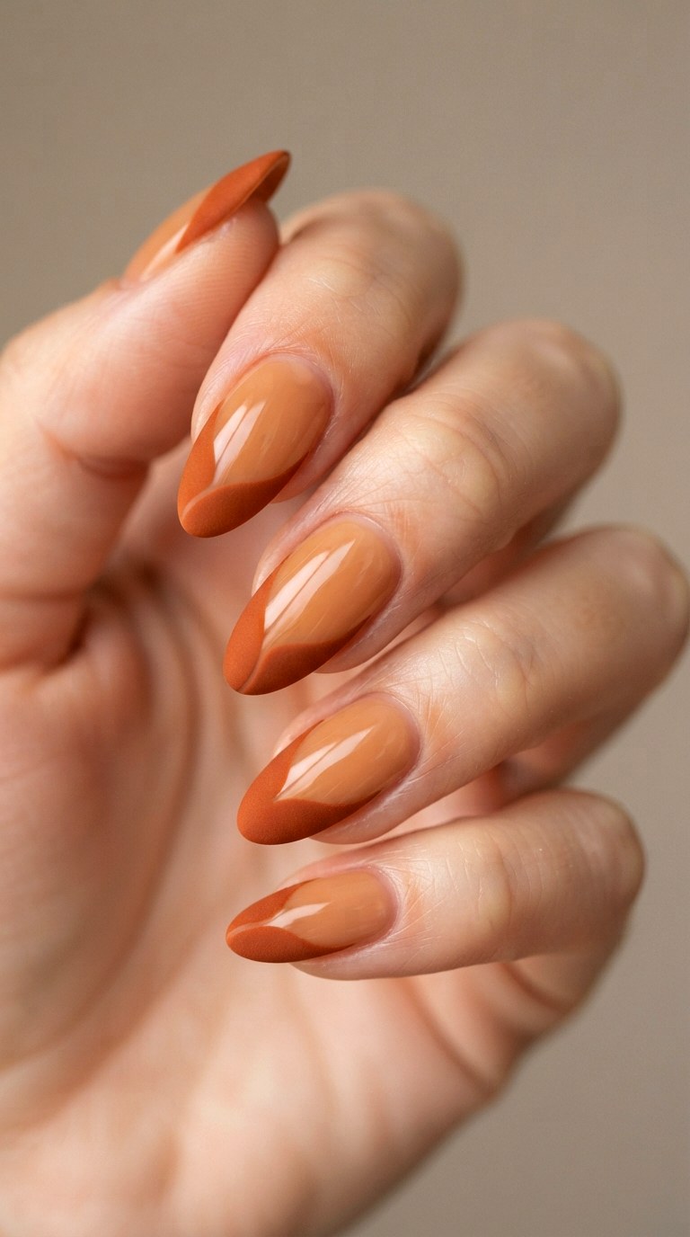 Burnt Orange Deep French Tips - 21 deep french tip nail art ideas