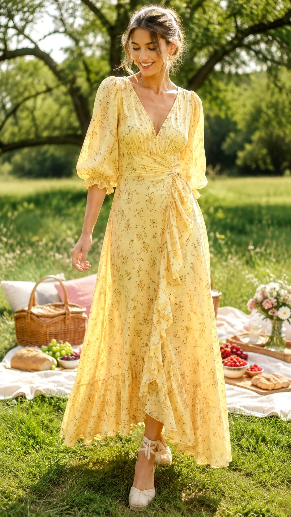 Butter Yellow Floral Maxi Dress - 21 Butter Yellow & Soft Sage Maxi Dress Ideas