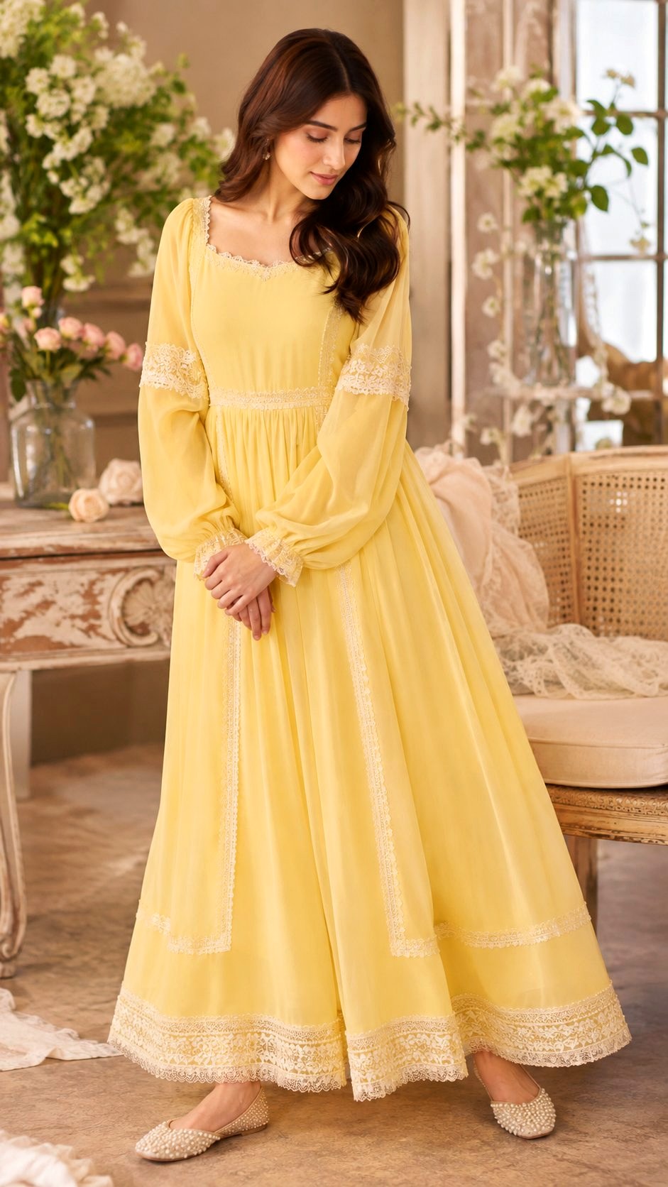 Butter Yellow Lace Trim Maxi - 21 Butter Yellow & Soft Sage Maxi Dress Ideas