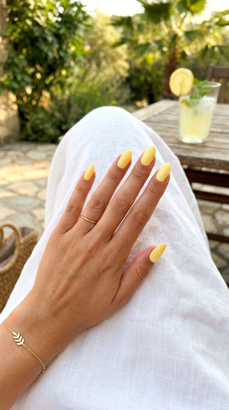 Butter Yellow Medium Almond Summer Nails - 20 Medium Almond Summer Nails