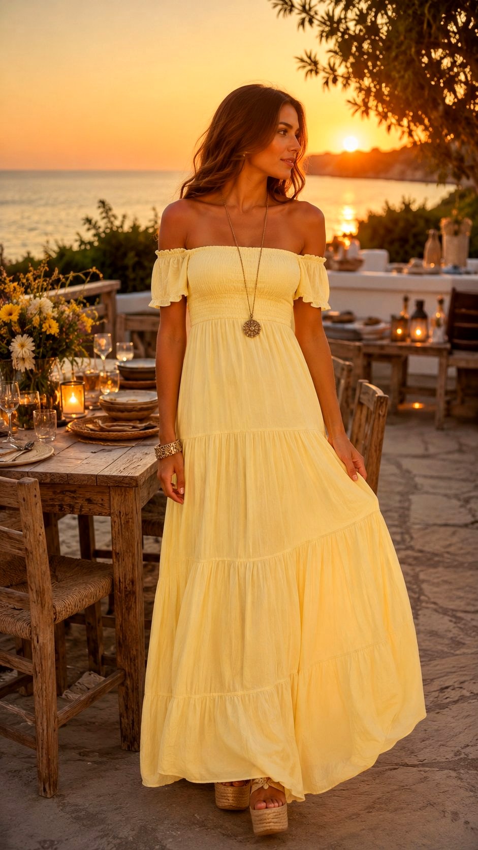 Butter Yellow Off Shoulder Maxi - 21 Butter Yellow & Soft Sage Maxi Dress Ideas