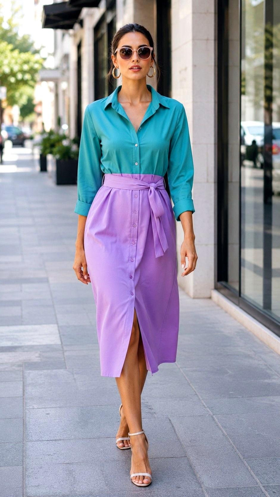 Button Front Teal Lilac Shirt Dress - 22 Teal & Lilac Sundress Ideas