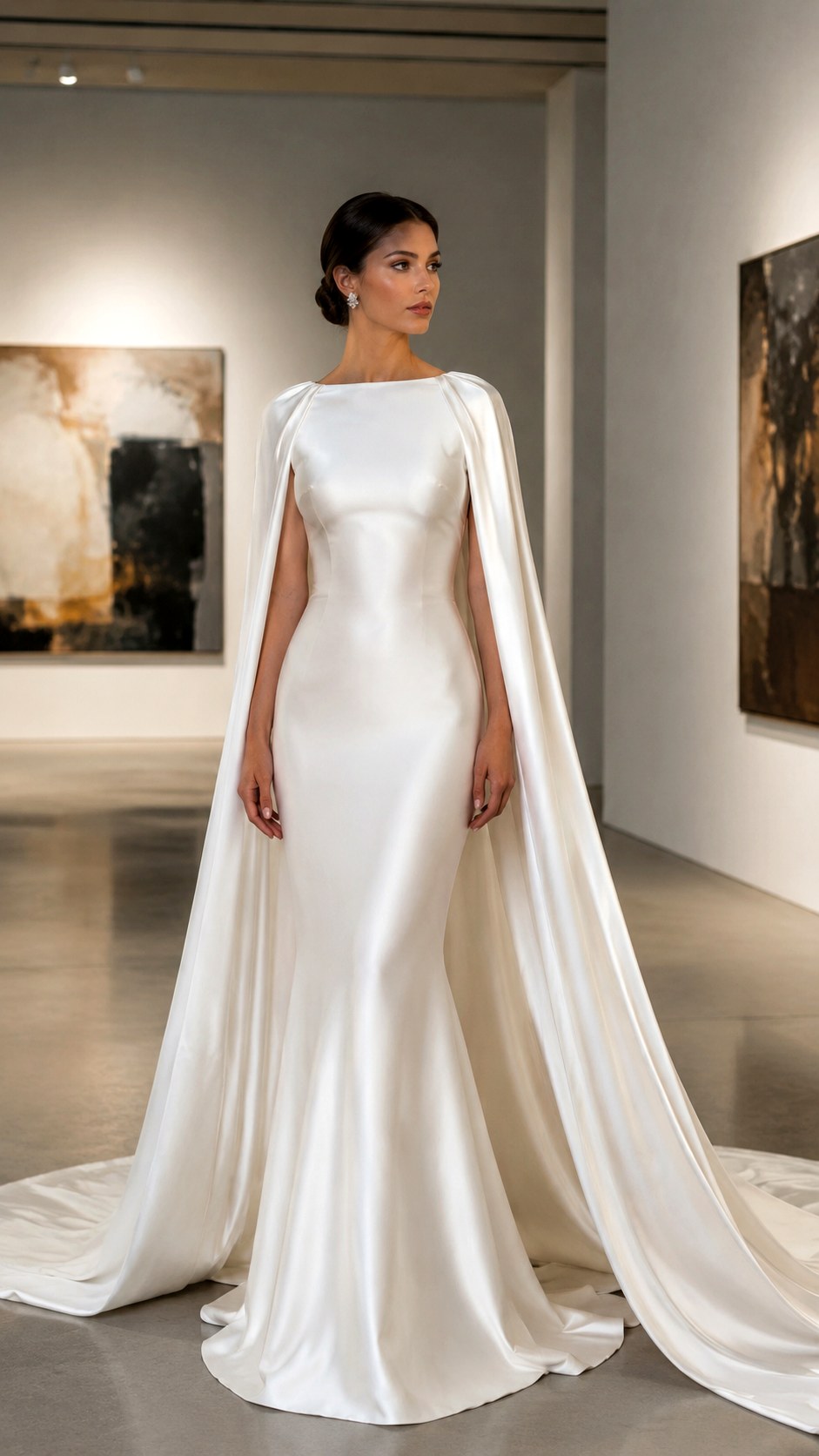 Cape Sleeve Satin Gown Style - 22 Dream Wedding Simple Dresses Ideas