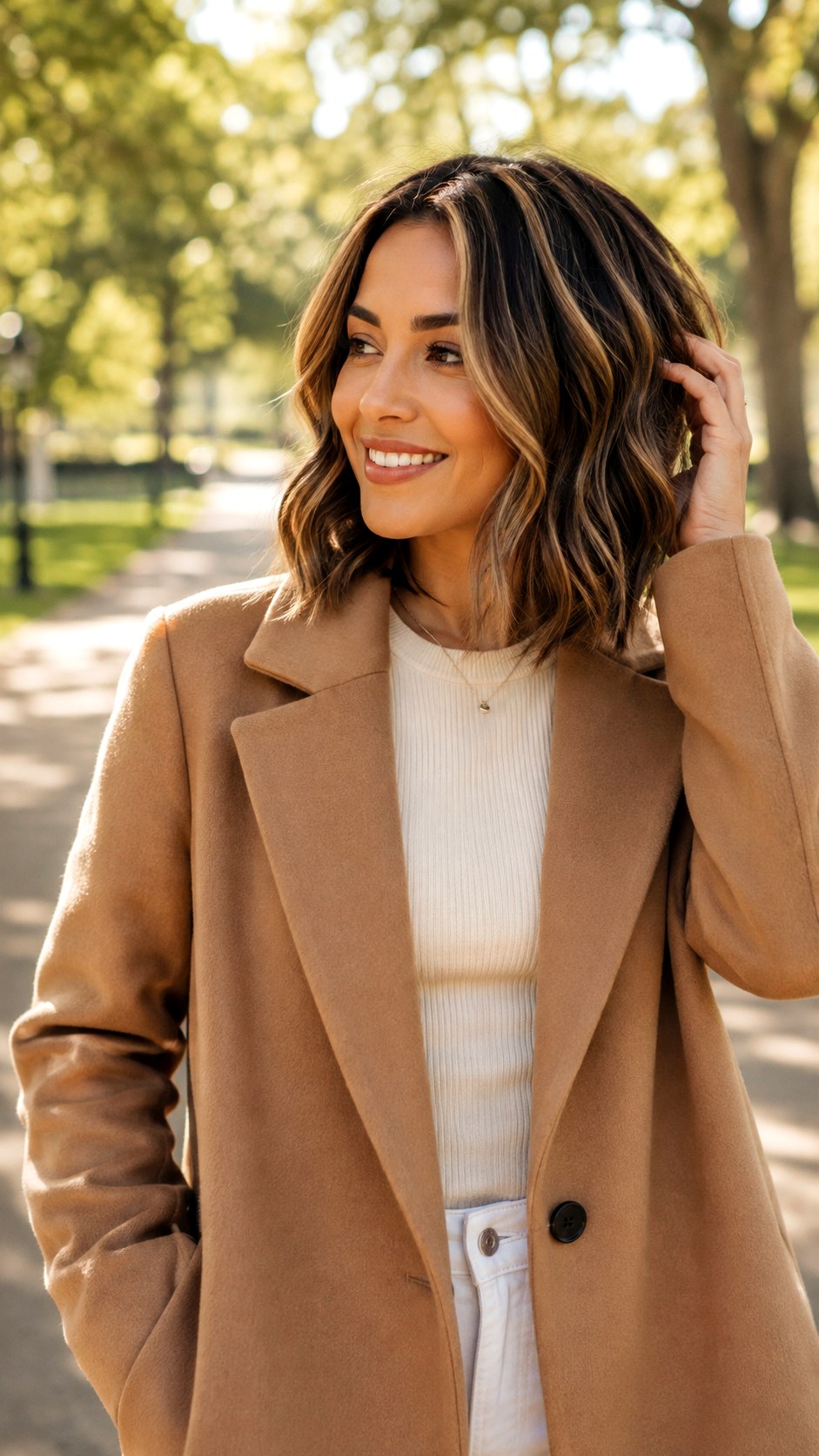 Caramel Ribbons on Wavy Bob - 24 natural hair color ideas