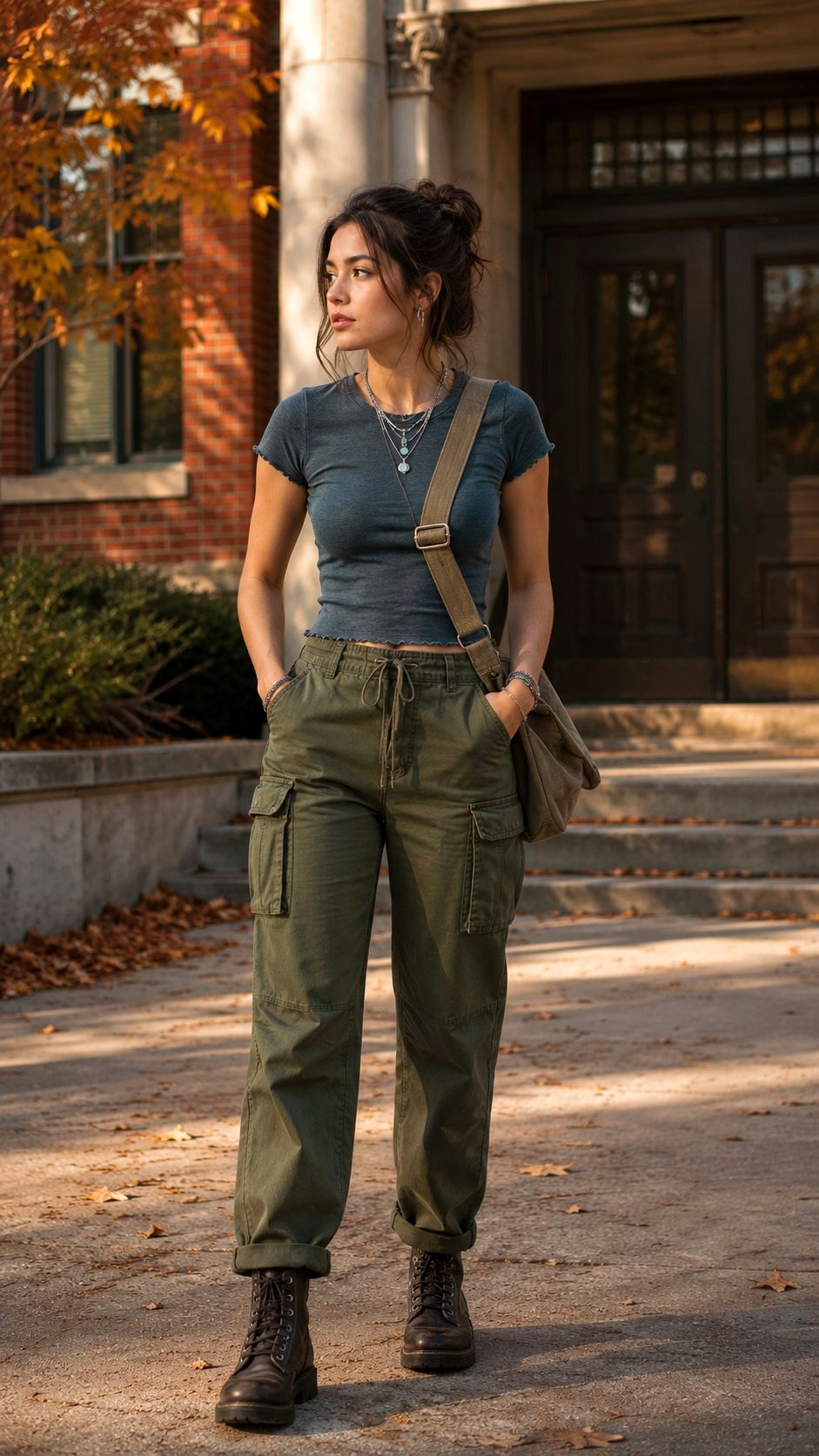 Cargo Pants with a Baby Tee - 21 Back to School  And High School Outfit Ideas