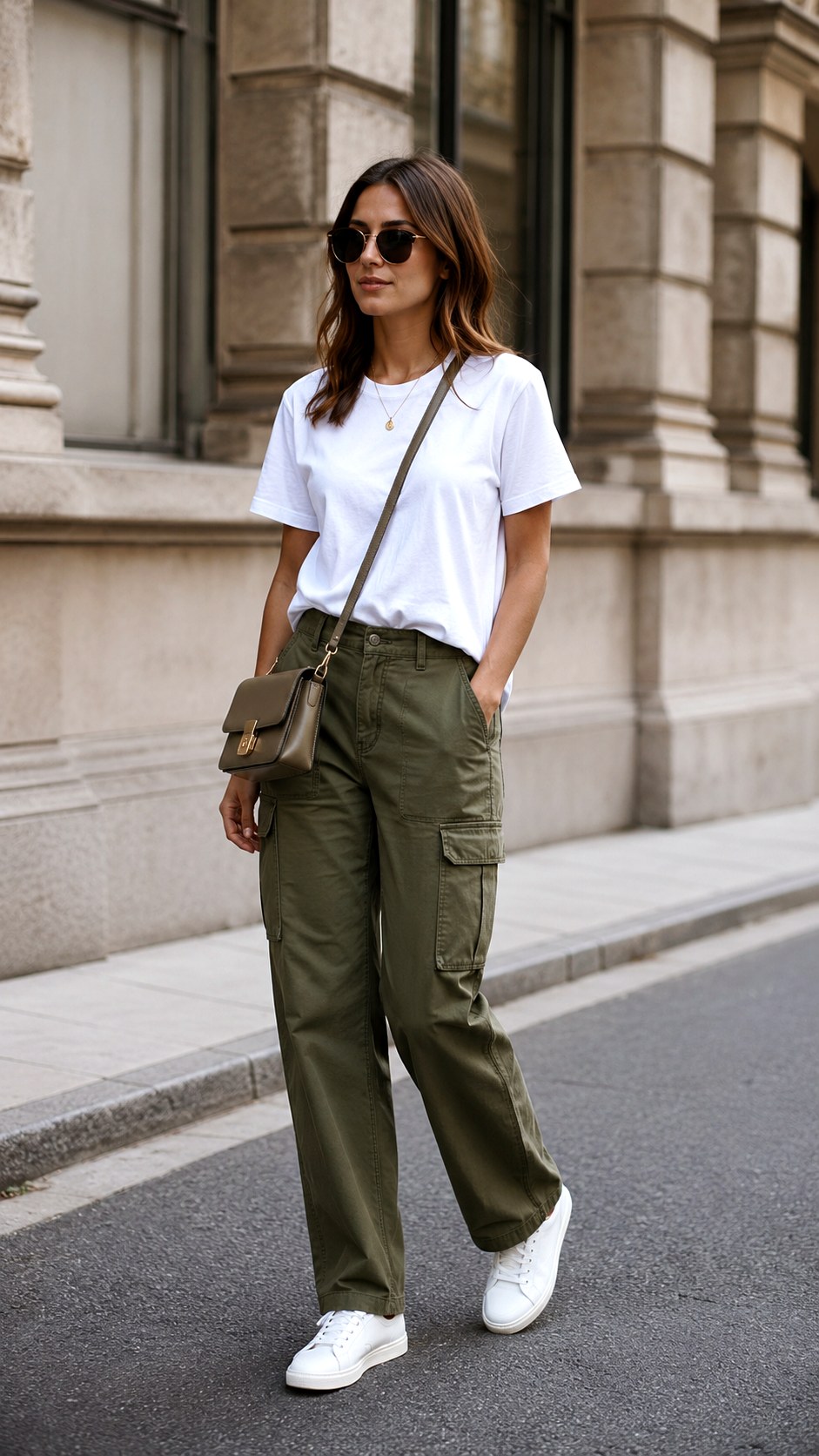 Cargo pants with Classic White Tee and Sneakers - 22 Cargo Pants Outfit Ideas