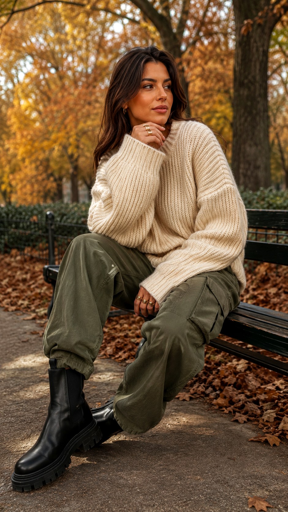 Cargo pants with Cozy Chunky Knit Sweater - 22 Cargo Pants Outfit Ideas