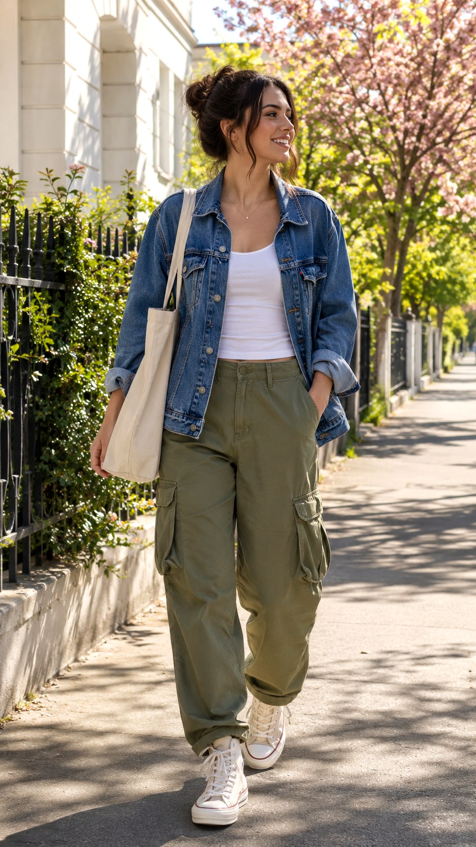 Cargo pants with Denim Jacket Layering - 22 Cargo Pants Outfit Ideas