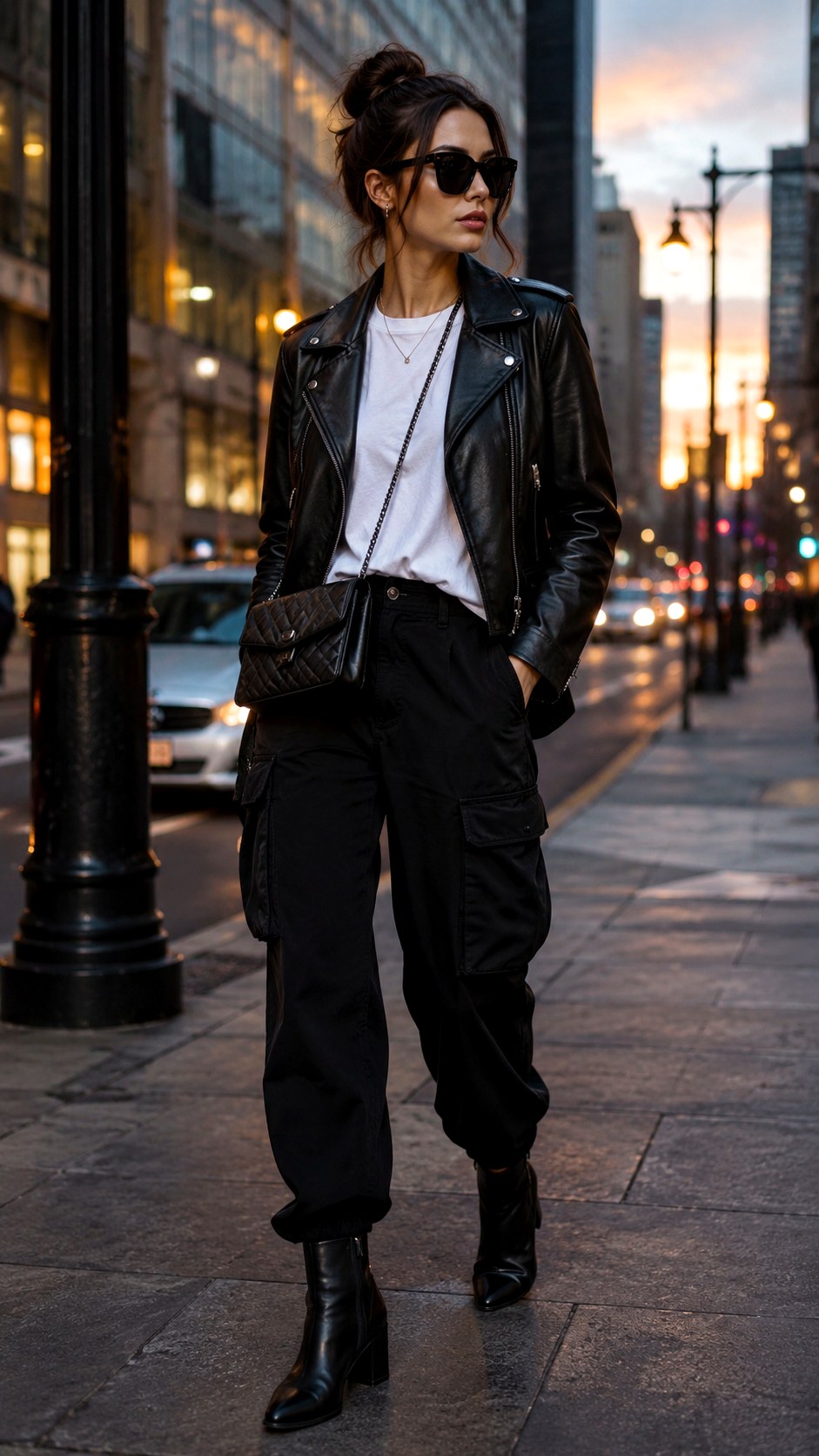 Cargo pants with Leather Moto Jacket Edge - 22 Cargo Pants Outfit Ideas