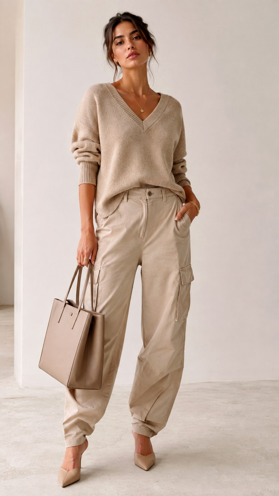 Cargo pants with Monochromatic Beige Aesthetic - 22 Cargo Pants Outfit Ideas