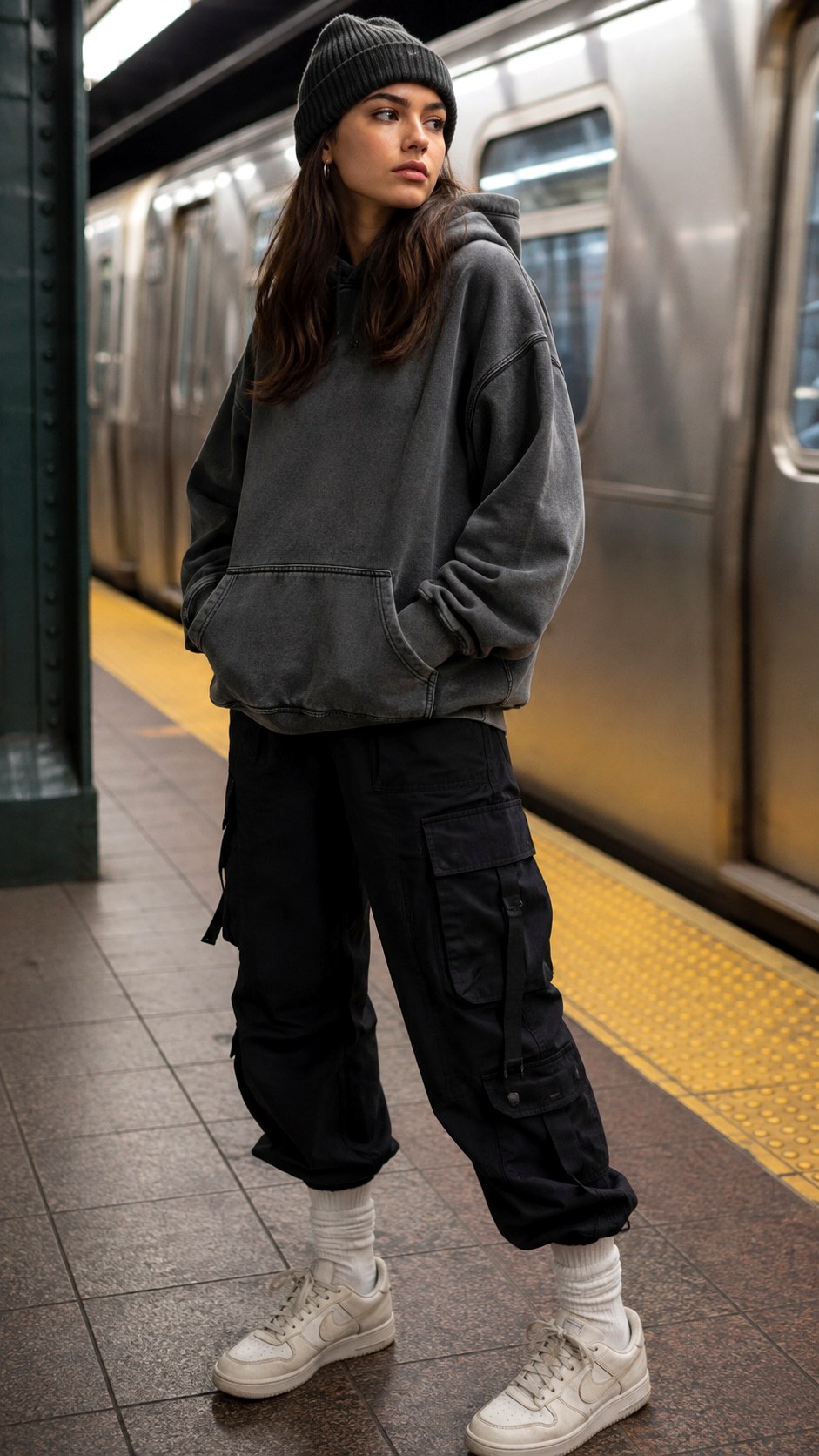 Cargo pants with Streetwear Hoodie and Beanie - 22 Cargo Pants Outfit Ideas