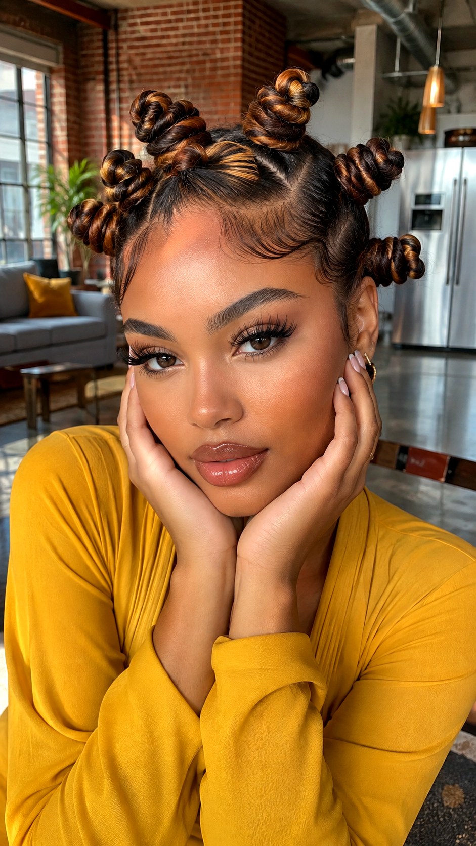 Carmel Swirl Bantu Knots - 24 natural hair color ideas