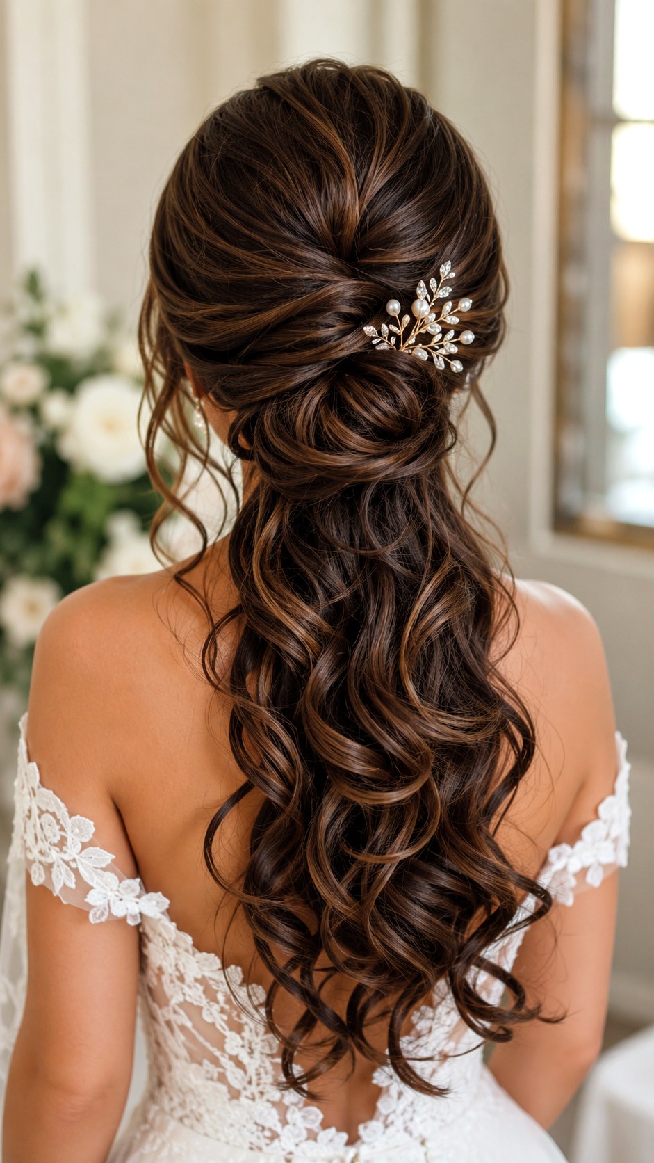 Cascading Curls Low Bun Bridal Style - 25 low bun hairstyles wedding ideas