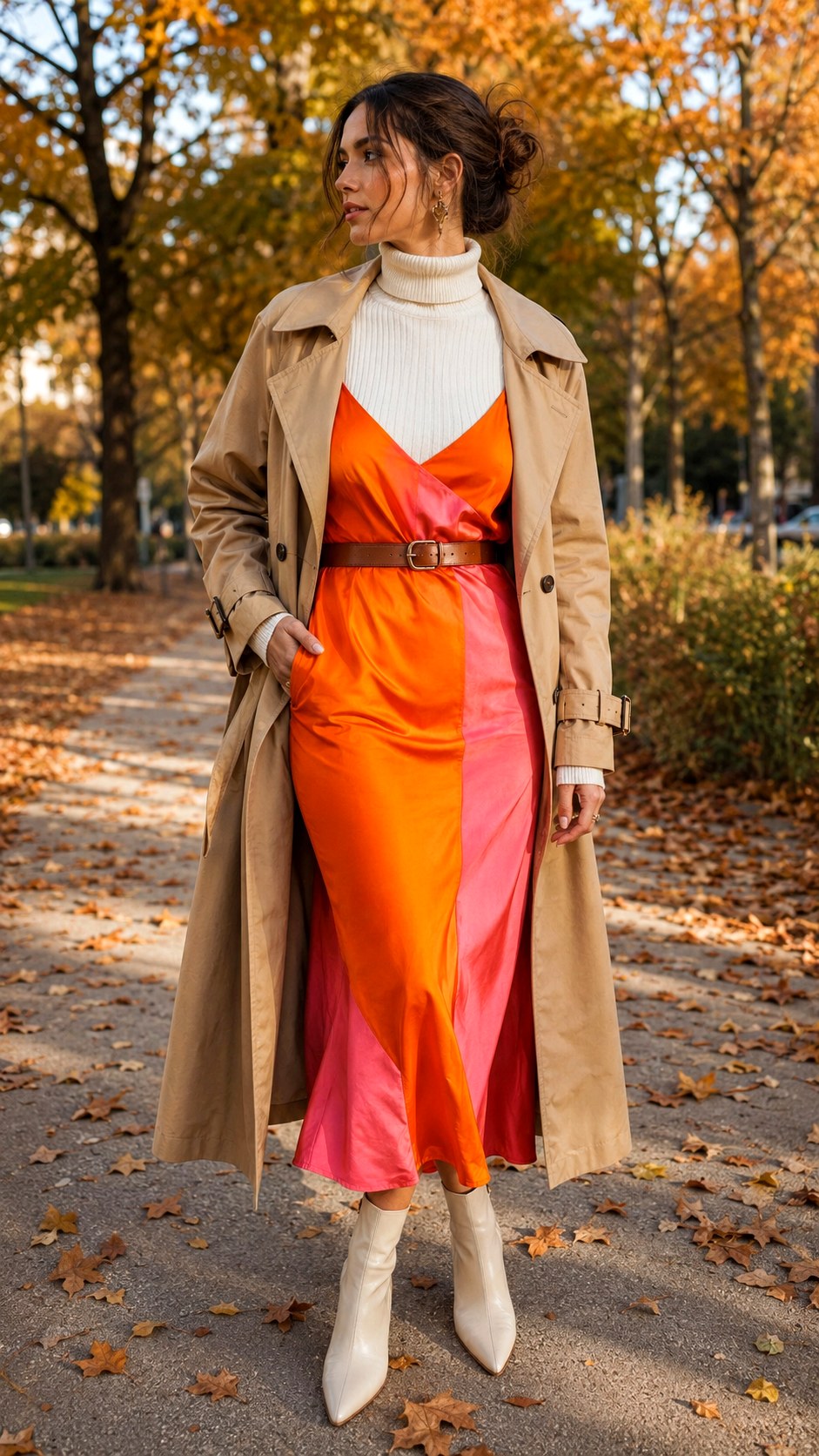Casual Turtleneck Underneath Layering - 25 Orange & Pink Slip Dress Ideas
