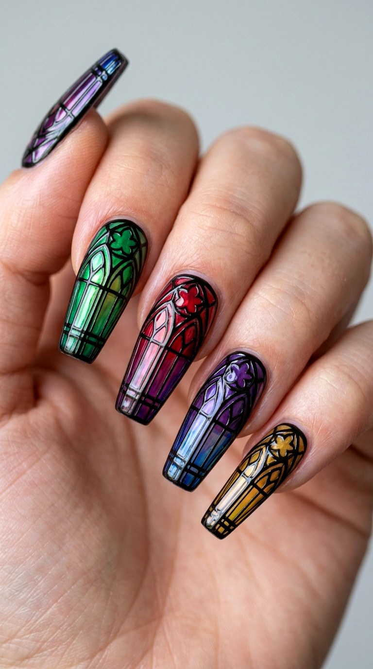 Cathedral Stained Glass Nail Art - 23 gothic coffin nail art designs