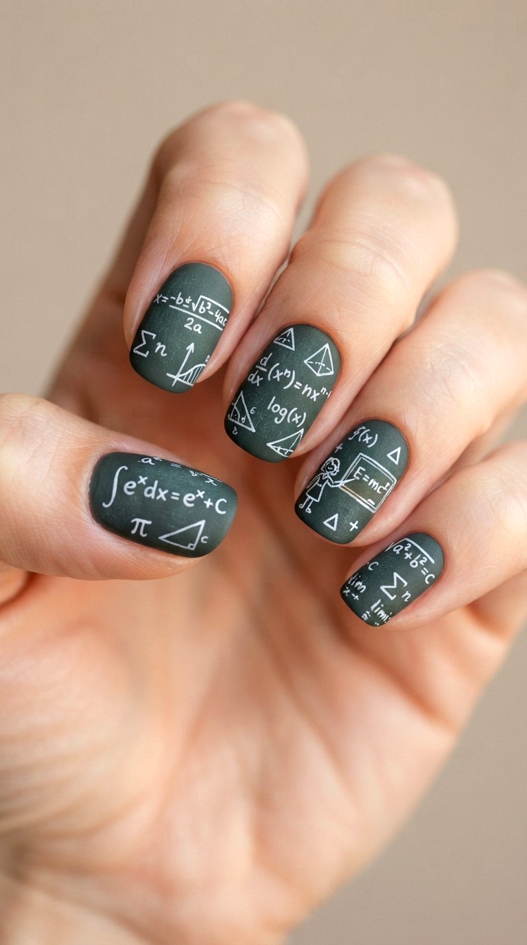 Chalkboard Equation Nail Art - 22 cute back to school nail art design
