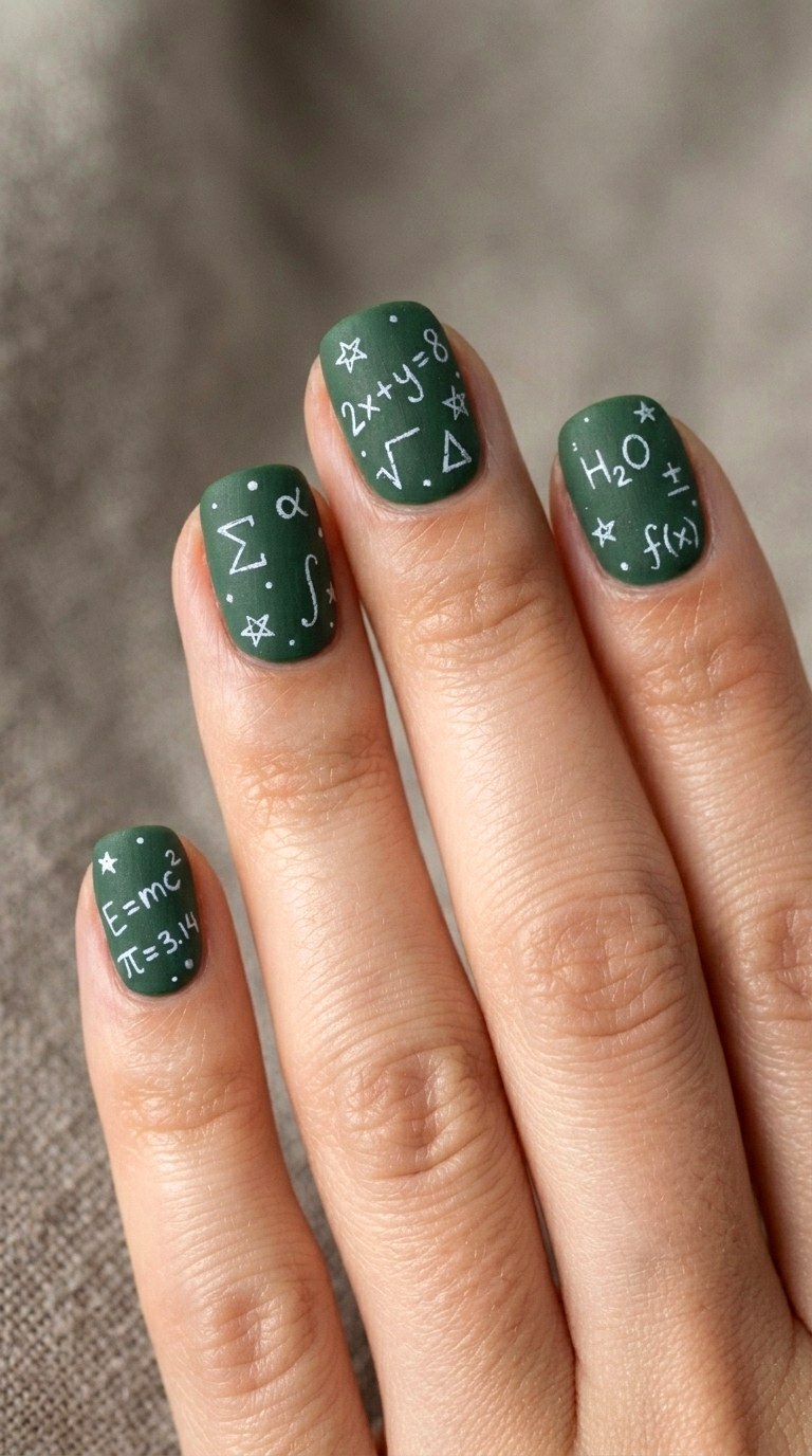 Chalkboard Green Matte Nails - 20 cute school nail art ideas