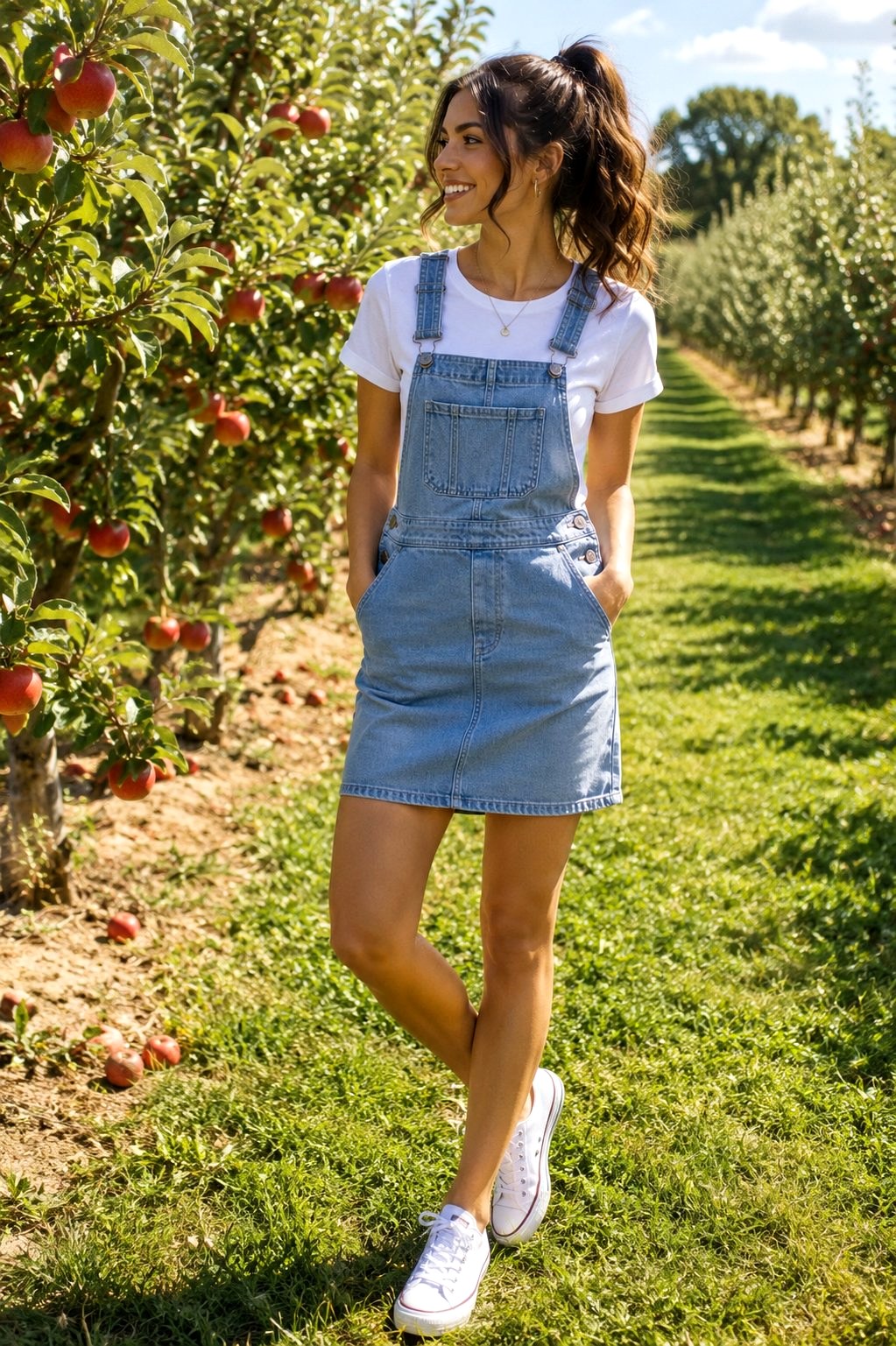 Chambray Overall Dress Over T Shirt - 21 Cute Vacation Outfit Ideas