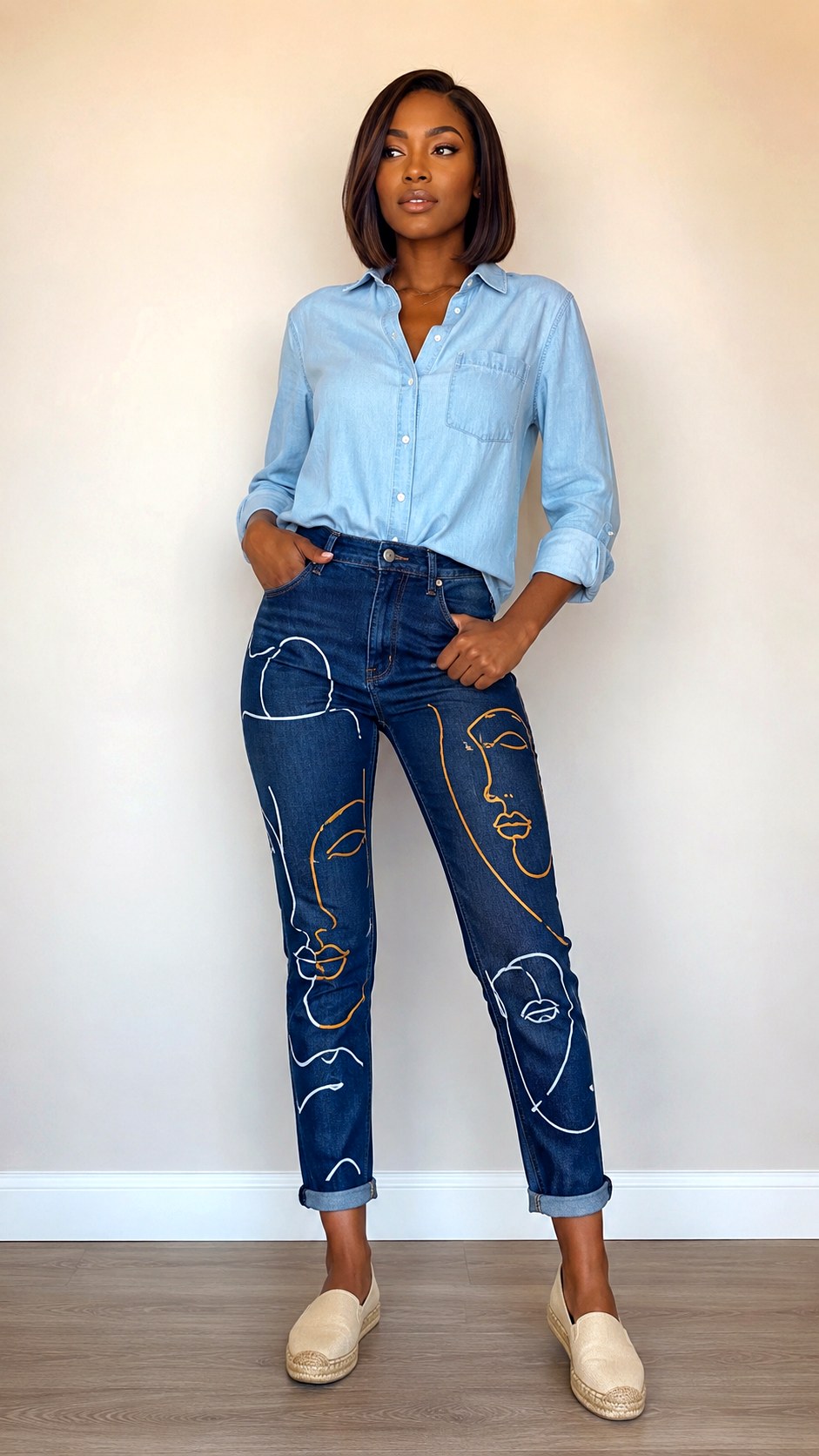 Chambray Shirt Painted Jeans Look - 23 senior painted jean outfit ideas