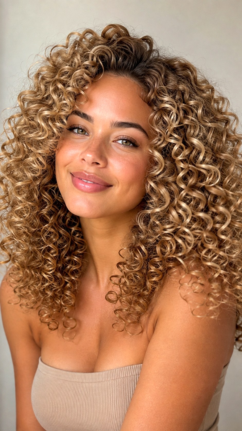 Champagne Beige Tonne on Ringlets - 25 Curly Hair Color Ideas