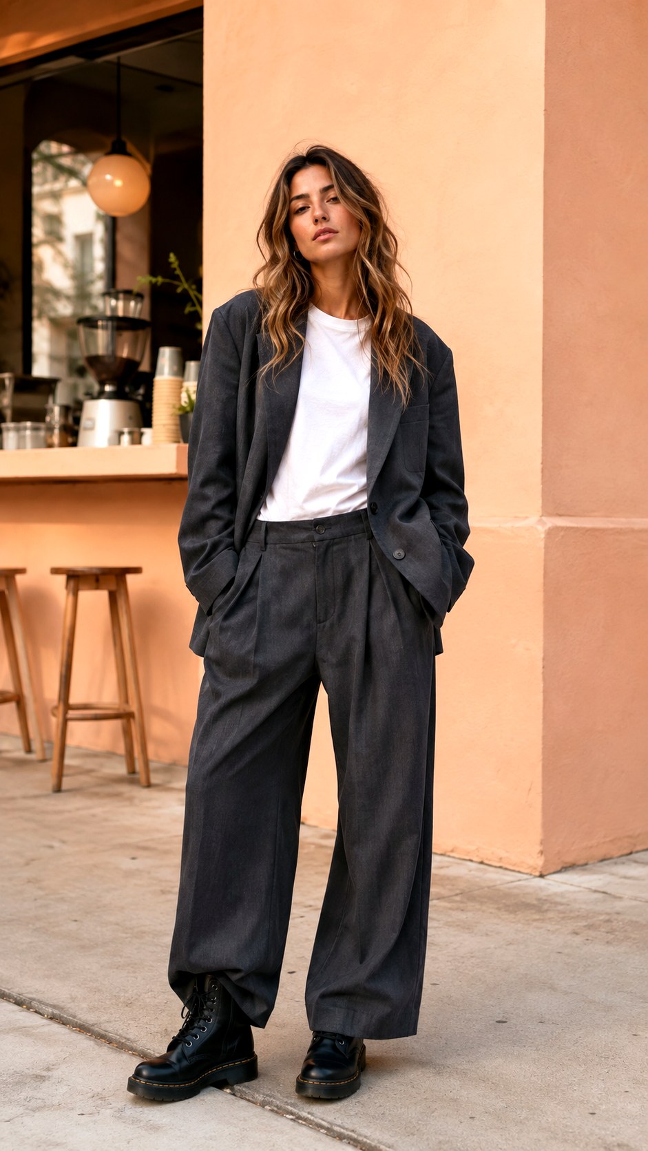 Charcoal Gray Suit and Tee - 25 baggy suit outfit ideas