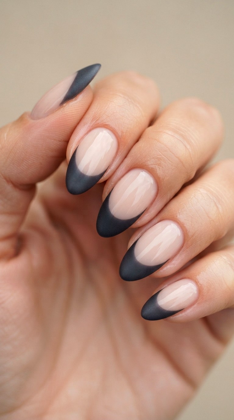 Charcoal Grey Deep French Tips - 21 deep french tip nail art ideas