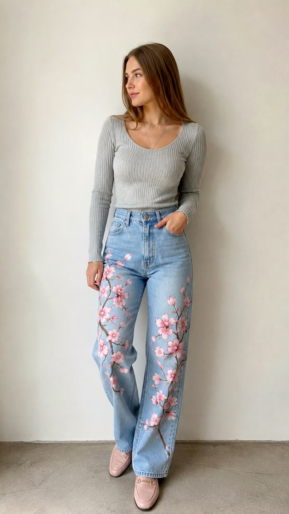 Cherry Blossom Painted Jean Outfit Ideas - 23 painted jean outfit ideas