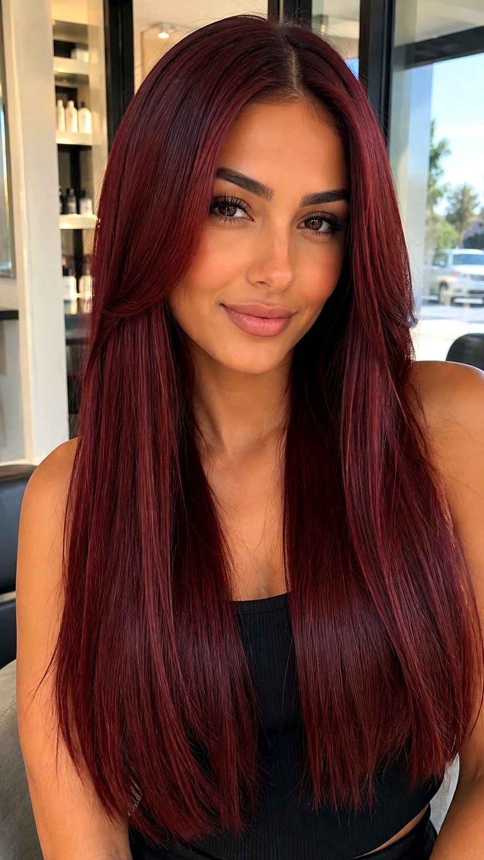 Cherry Cola Velvet Red - 23 Hair Color Ideas for Olive Skin