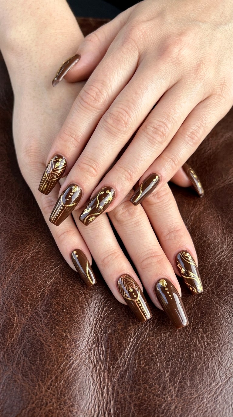 Chocolate Brown Coffin Nails - 23 Trendy Nail Designs