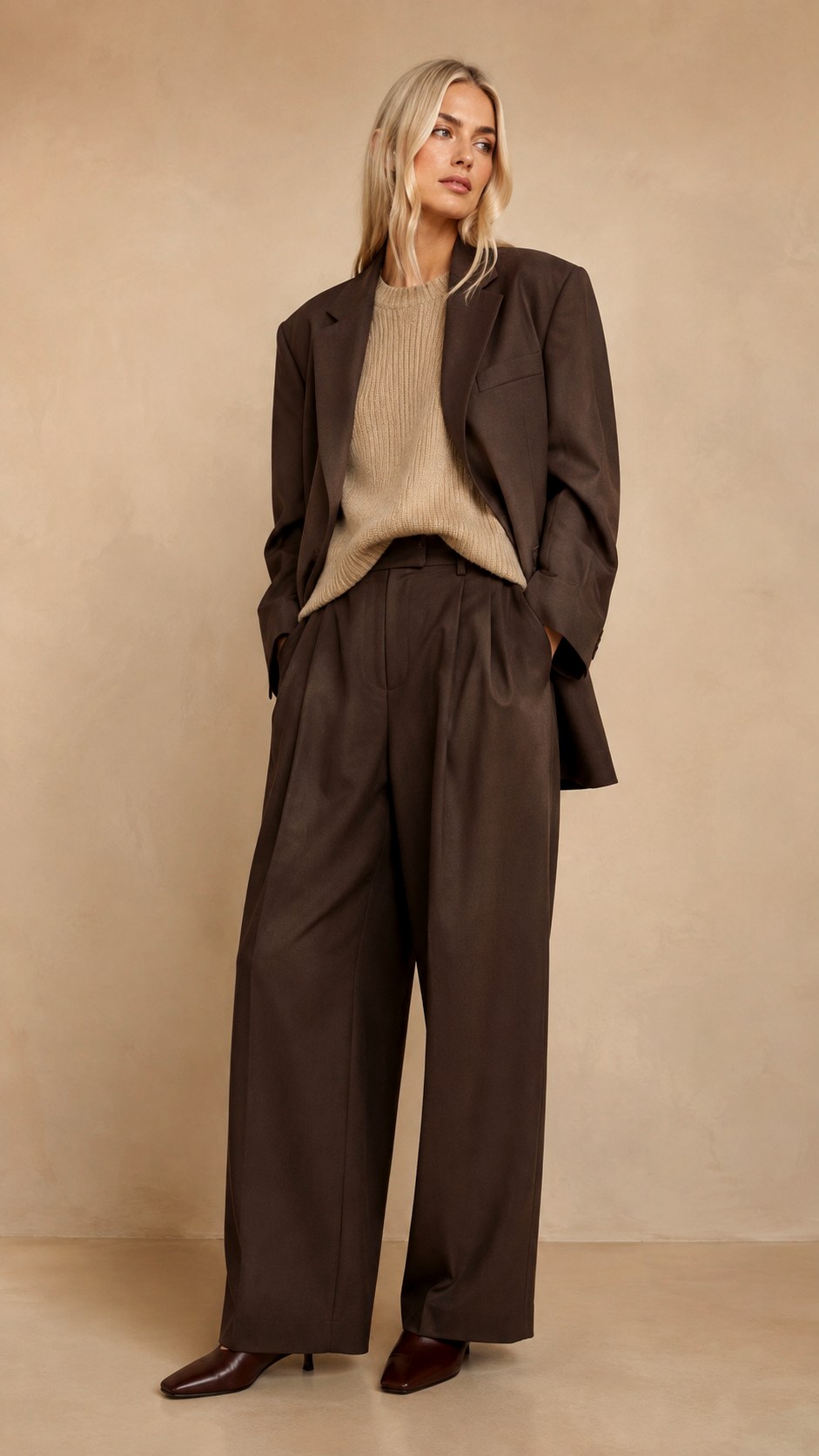 Chocolate Brown Wide Leg Set - 25 baggy suit outfit ideas