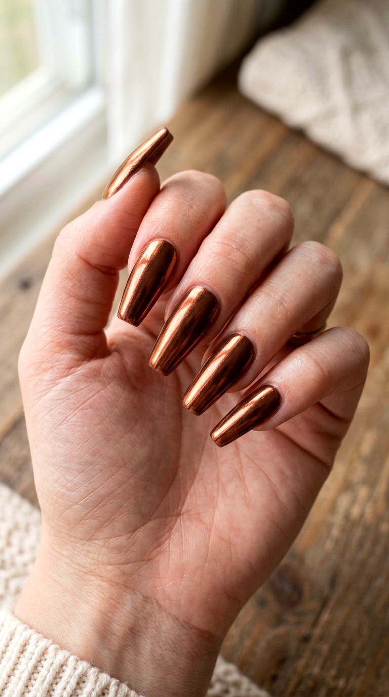Chocolate Glazed Brown Chrome - 22 Glazed Donut Chrome Nail Ideas