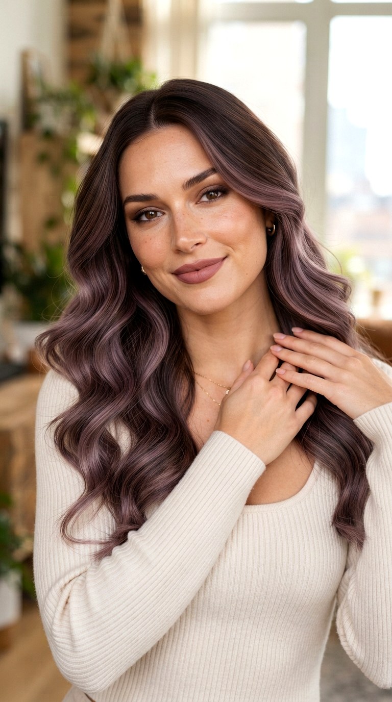 Chocolate Mauve Soft Waves - 22 long hair dye ideas