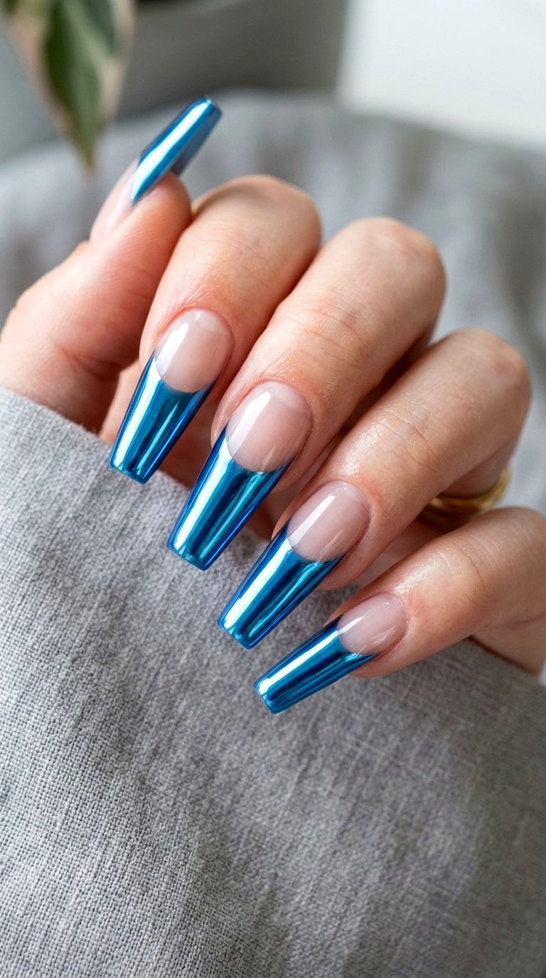 Chrome Bright Blue French Tip Nails - 21 bright blue french tip nails