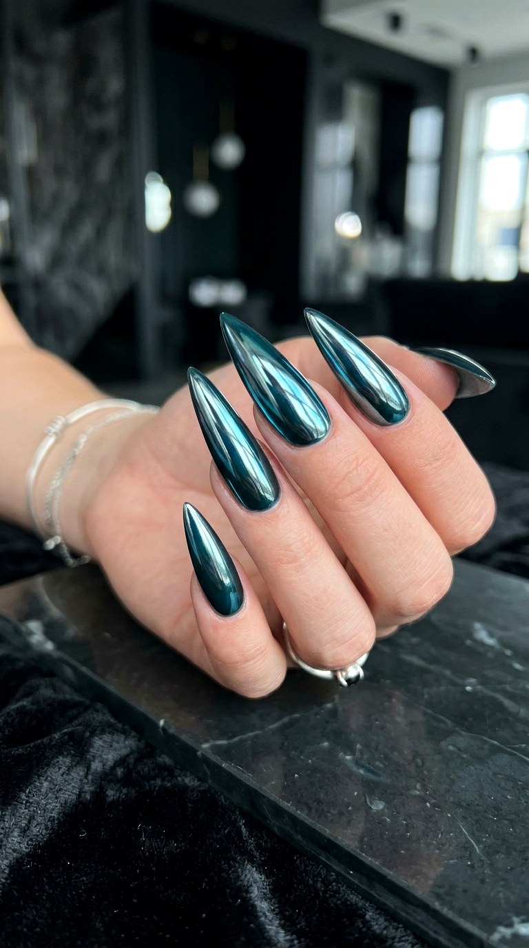 Chrome Finish Teal Nail Art - 24 Teal Nail Art Ideas