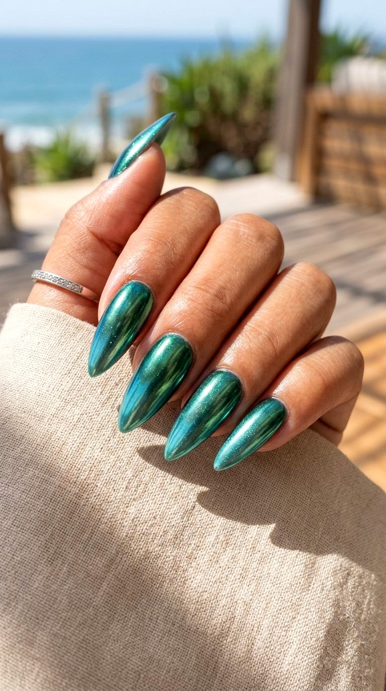 Chrome Mermaid Finish Nails - 21 Summer Nail Design Ideas