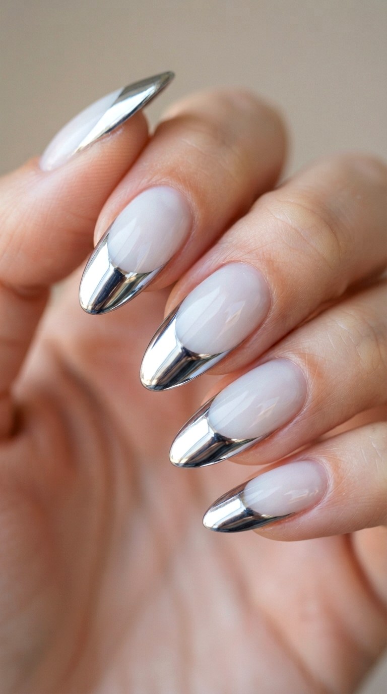 Chrome Silver Deep French Tips - 21 deep french tip nail art ideas