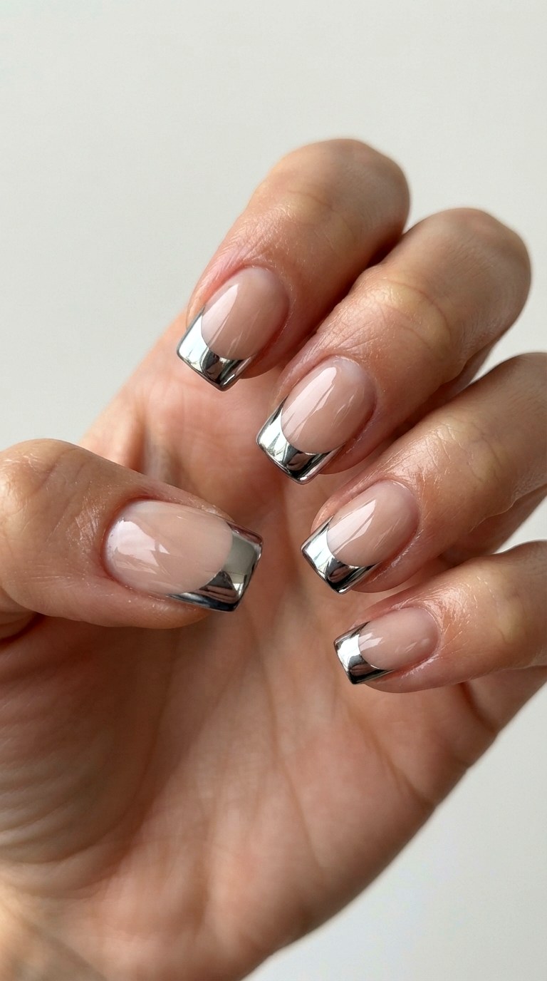 Chrome Silver Metallic Edges - 20 gel french tip nail art ideas