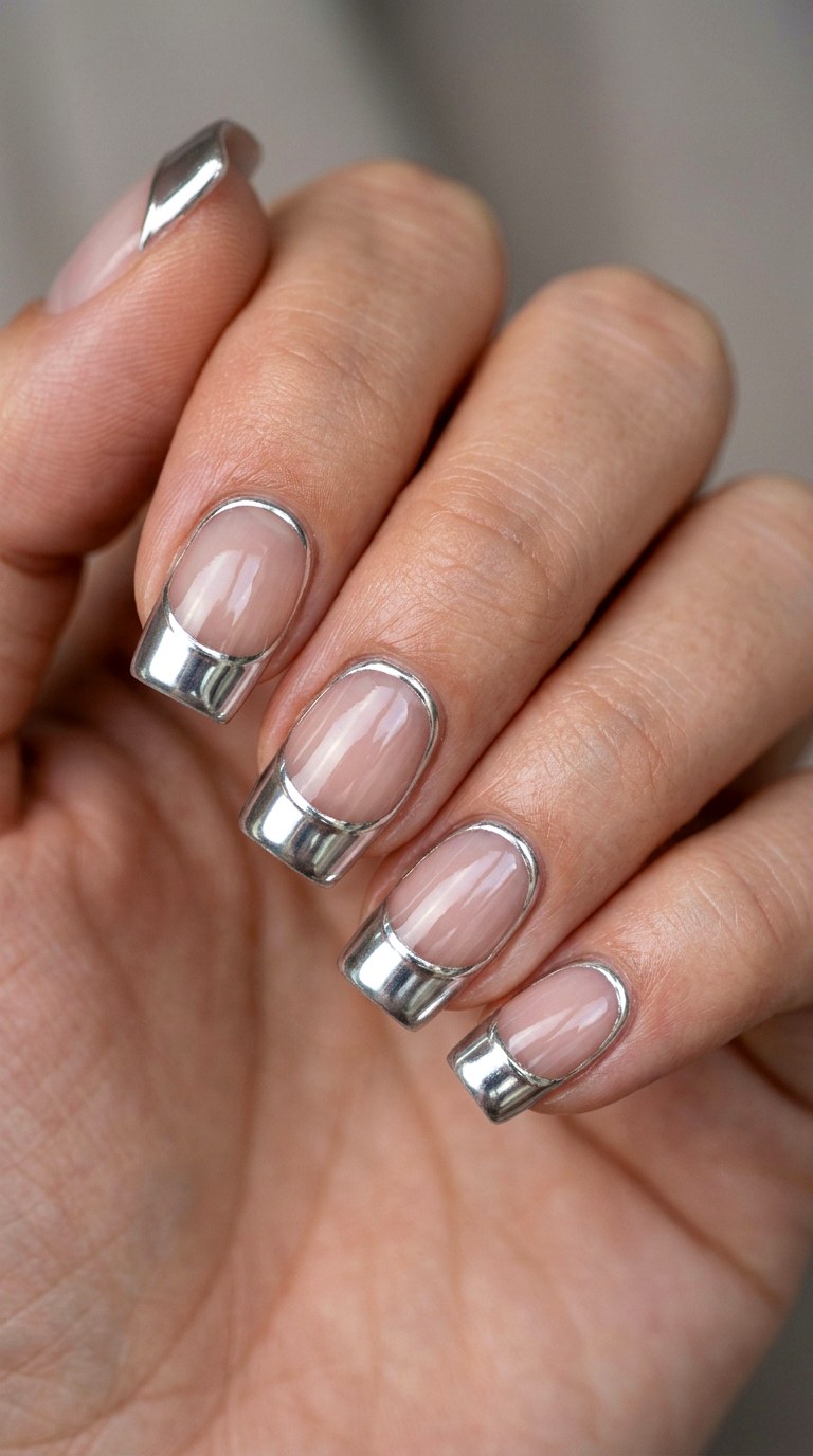 Chrome Silver Thin French Tip - 23 thin french tip nail art designs