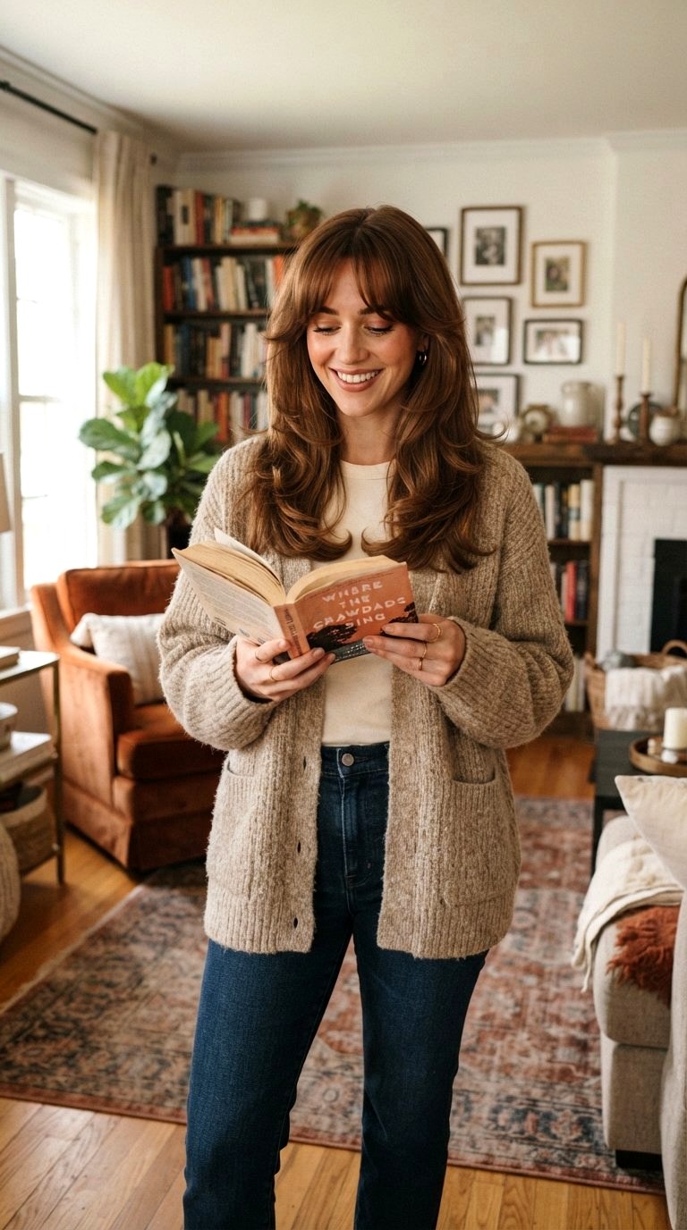 Cinnamon Brown Soft Layers - 21 curtain bangs redhead ideas