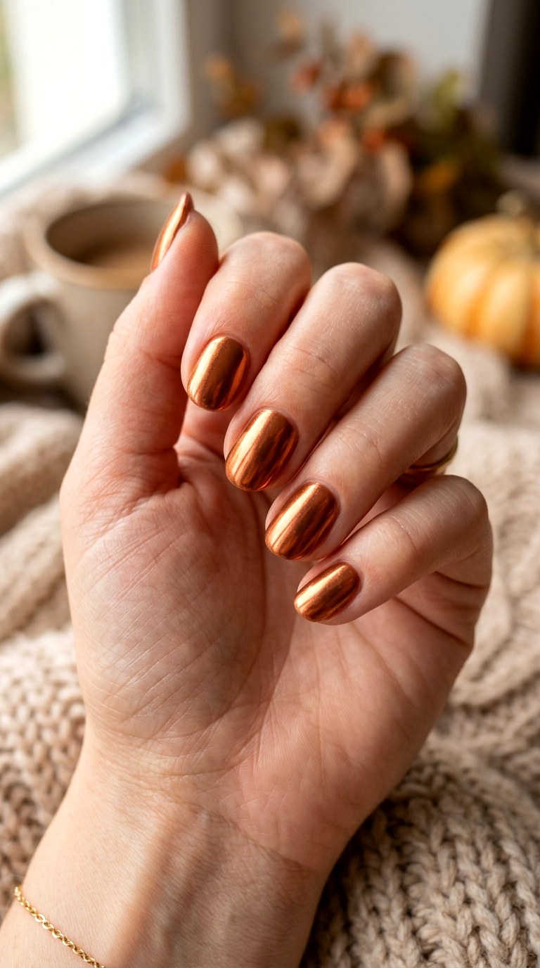 Cinnamon Roll Copper Chrome - 22 Glazed Donut Chrome Nail Ideas