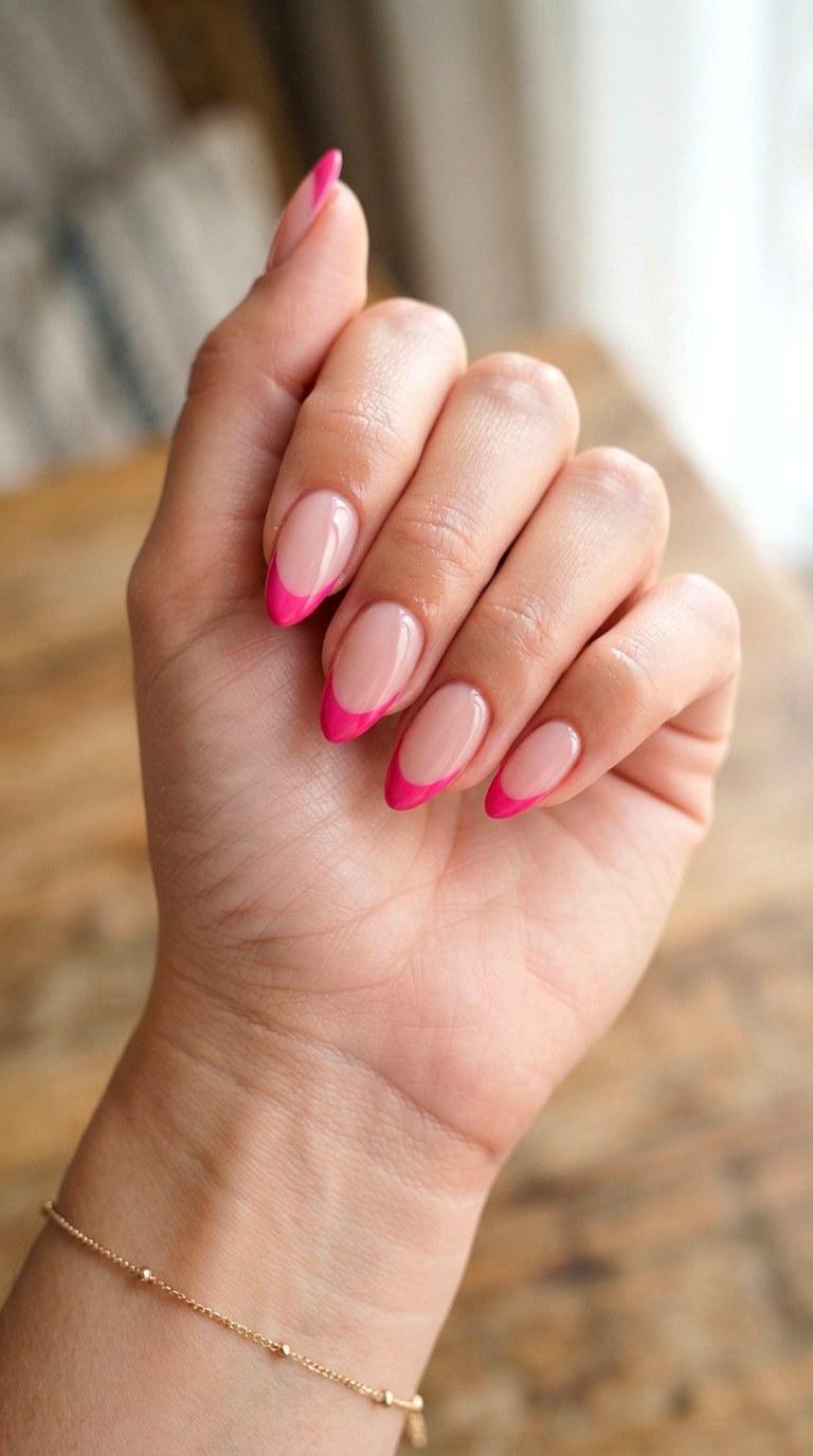 Classic Bright Pink French Nails - 22 bright pink french nails