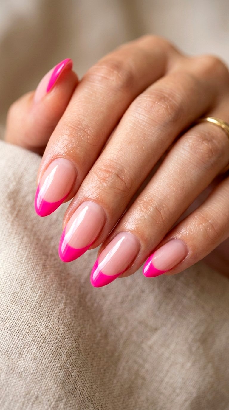 Classic Bright Pink French Tip Nails - 21 bright pink french tip nails