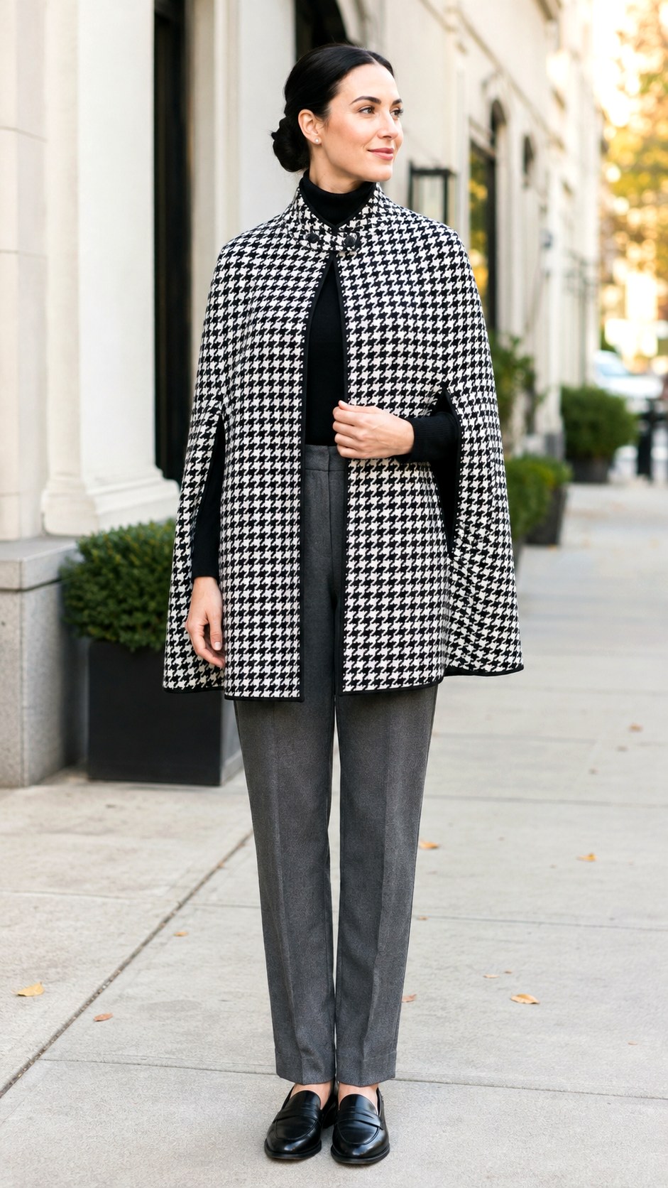 Classic Houndstooth Wool Cape Outfit Ideas - 24 cape outfit ideas