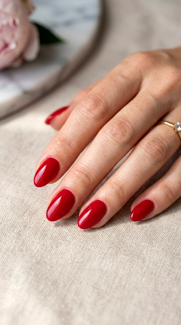 Classic Red Short Almond - 24 Easy Nail Design Ideas
