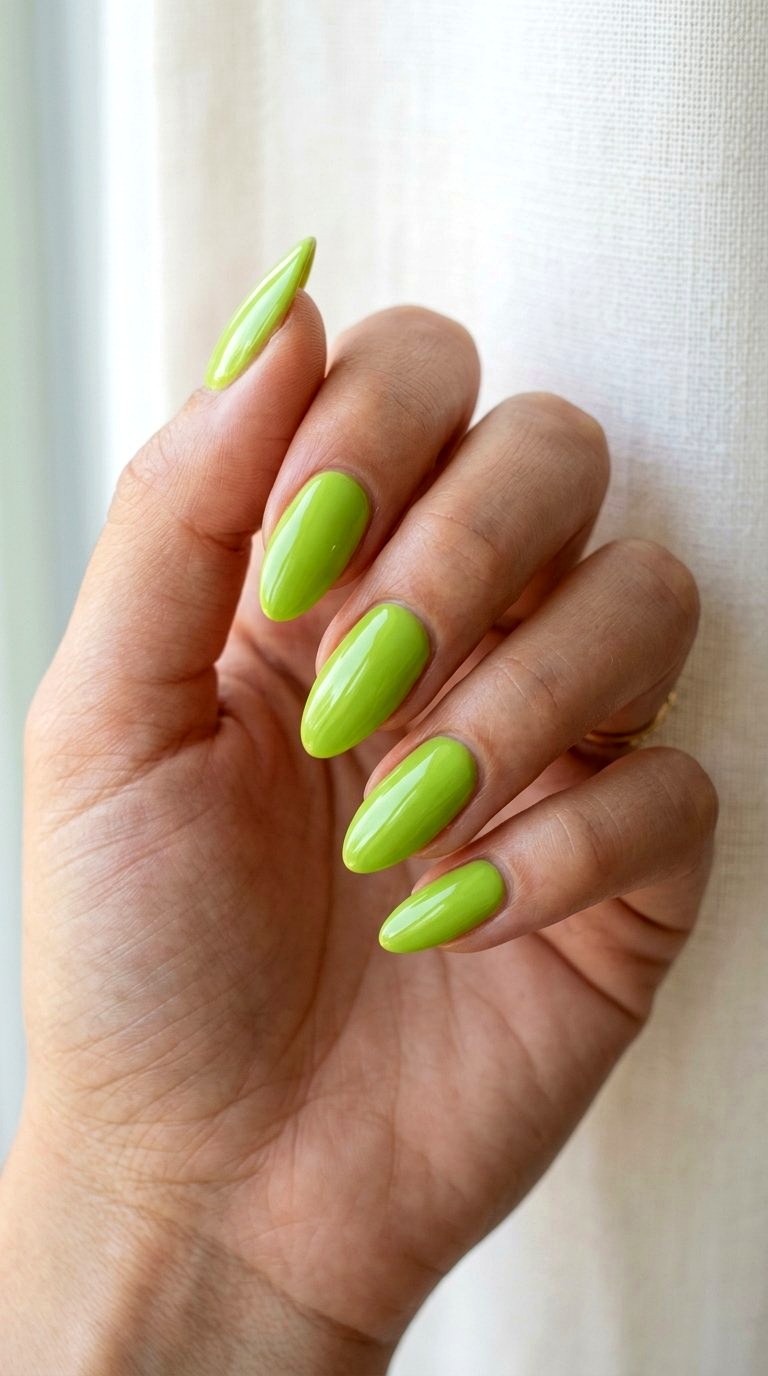 Classic Solid Lime Green Glossy Nails - 21 Lime Green Nail Ideas